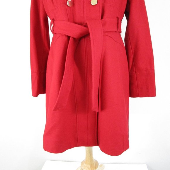 GUESS Los Angeles Plus Size Red Belted Wool Pea Coat Top Coat Size XXL - Picture 3 of 15